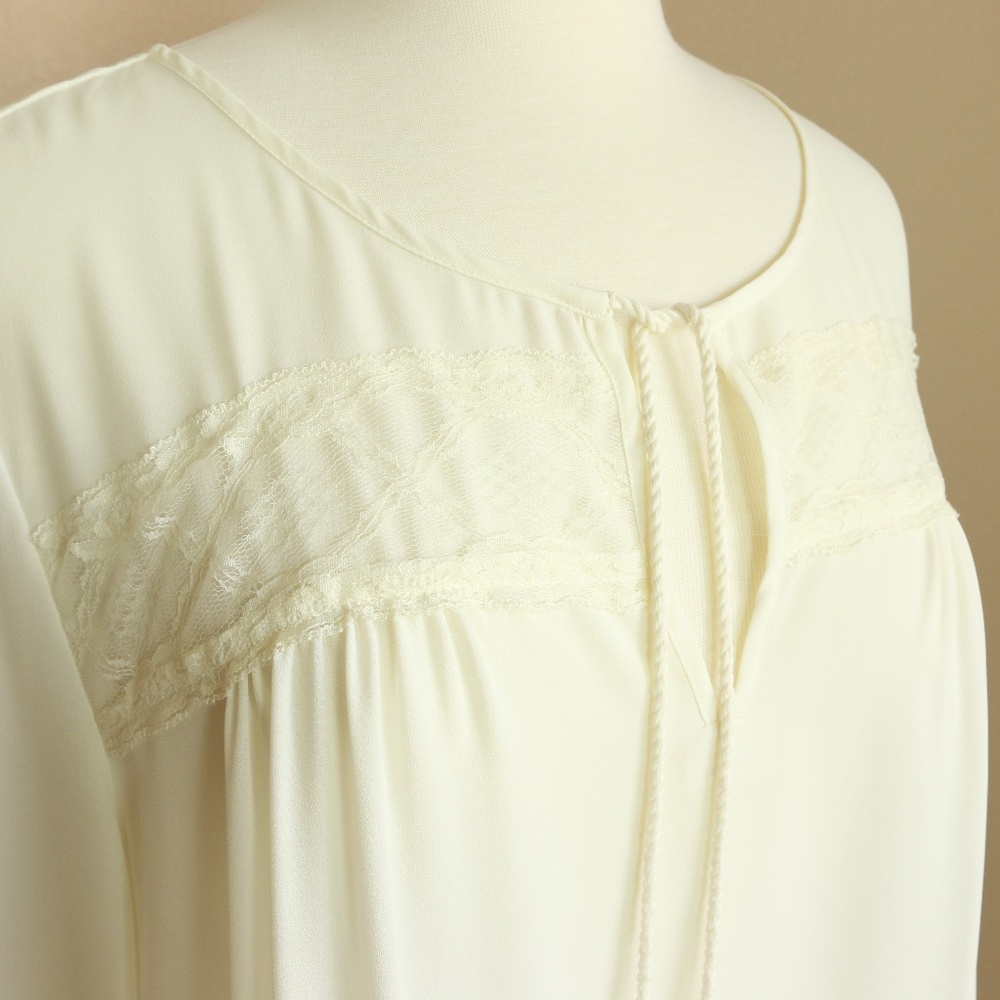 Ivory Sheer Boho Peasant Blouse Size XL